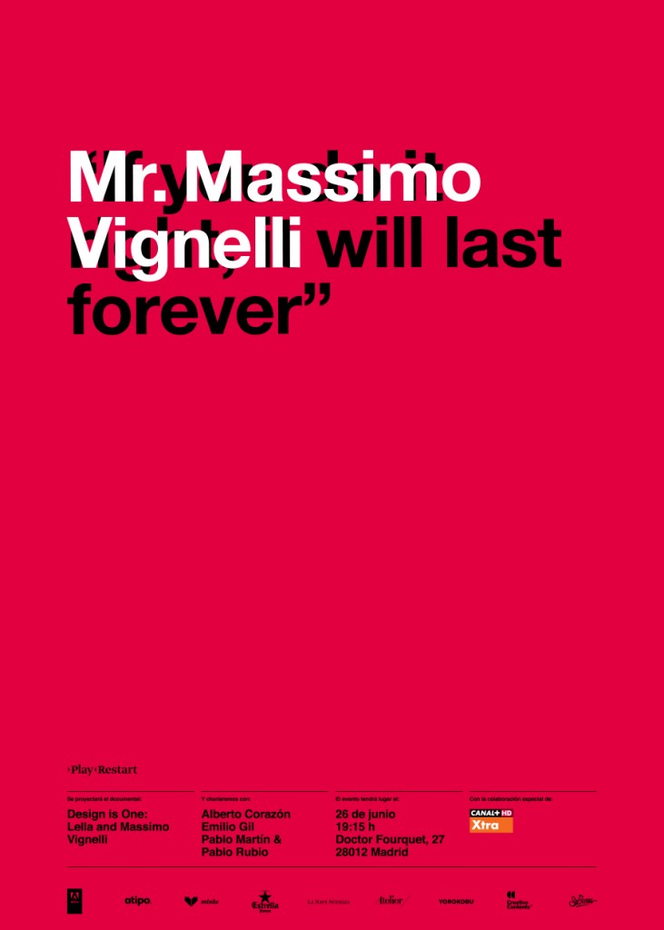  Poster del homenaje de Play Restart a Massimo Vignelli. Chapeau. 